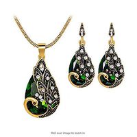 Potelin Women Gems Peacock Pendant Earrings Necklace Vintage Wedding Jewelry Set Durable and Useful