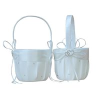 AmaJOY 2pcs Beach Wedding Flower Girl Basket Ivory Flower Basket with Double Heart Rhinestone Decor