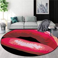 Girls Non-Slip Area Rug Pad Round,Sexy Lips of A Woman Mouth with Red Lipstick On Posing with Charming Gestures Artprint Protect Floors While Securing Rug Making Vacuuming,Round-71 Inch
