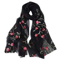Theoylos Womens Flower Scarfs Lightweight Embroider Flower Shawl Wraps Fall Winter Travel Scarves Chiffon Soft Scarves Black
