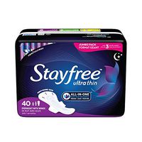 Stayfree Ultra Thin Overnight Pads with Wings, For Women, Reliable Protection and Absorbency of Feminine Moisture, Leaks and Periods, 40 count