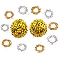 Winterworm 1 Pair Gold Metal Magnetic Hand Palm Acupuncture Ball Needle Massage Handball and 10 Gold Silver Finger Massage Rings Good for Health Blood Circulation Relief Pressure