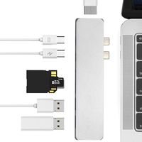 Hieagle USB C Hub Adapter,7 in 1 Dual Type-C Docking Station Thunderbolt 3 Hub for 2016/2017/2018 MacBook Pro with 100W Power Delivery,USB-C,4K HDMI,2xUSB3.0,SD and MicroSD Card Reader (Silver)