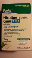 Perrigo Nicotine Polacrilex Gum, 2 mg, 110 pieces Mint Flavor - Stop Smoking Aid