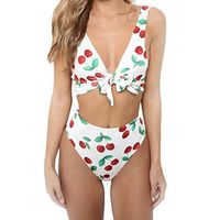 Plus Size Swimwear! Women Swimsuit, Neartime Cherry Print Bathing Suit Tankini Sexy Fashion Bra+Briefs Straps Bikini Set (AsianM, White)