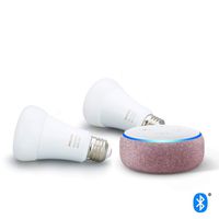 Echo Dot (3rd Gen) Plum Bundle with Philips Hue White & Color Ambiance 2-Pack A19 Smart Bulbs, Bluetooth & Zigbee compatible (No Hub Required)