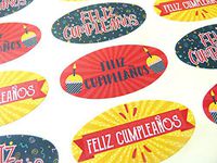 Pack of 30 Feliz Cumpleanos Spanish Espanol Birthday Greeting Stickers, Colorful Oval Self-Stick Labels for Cards, Envelopes, Craft, Decoration