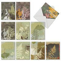 10 Assorted Note Cards with Envelopes - 'Layered Leaves' Blank Greeting Cards - Elegant All-Occasion Plant and Fern Stationery Notecards for Weddings, Baby Showers, Sympathy - NobleWorks M2985OCB