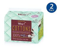 WOW Cotton Sanitary Pads Menstrual Regular Ultra Thin Sanitary Napkins with Wing 100% Cotton for Sensitive Skin 9.8"(25cm) Pack of 2 (24 Total)