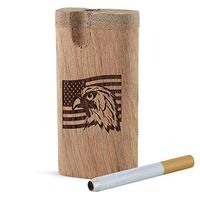 Raw Natural Wood Stash Box with American Flag and Eagle Engraved Design. Comes with Metal Rod, Swivel Top, Spring Load 4-inches