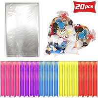 Hslife 20 Pack Clear Basket Bags with 20 Pull Bows in 5 Colors, Large Clear Cellophane Wrap for Teddy Bear Baskets & Gifts, 2.4 Mil, 20''x28''