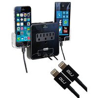 RNDs Wall Power Station includes 3 AC Plugs and 2 USB ports with Surge Protection and 2 slide-out holders for your Smartphone (Black) (2-pack 3.2FT Apple Certified Lightning Cables included)