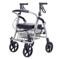 LJHHH Folding Rollator Walker,Four Wheel Can Sit Folding Lightweight Wheelchair,Aluminium Walking Mobility Aid for Elderly,Hemiplegia Rehabilitation Walker