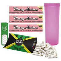 Blazy Susan King Size Pink Rolling Paper (3 Packs) with Rolls 7mm Smart Filter Pre Rolled Tips, Leaf Lock Gear Grinder Card and Pop Top Storage Container