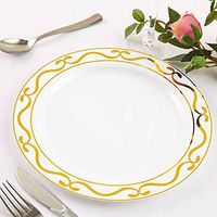 Efavormart 50 Pack 10" White Plastic Disposable Dessert Salad Plates with Gold Scalloped Hot Stamped Rim for Wedding Banquet