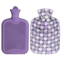 1.8 Liters Lovely Rubber Hot Water Bottle with Purple Dots Knit Cover, Purple