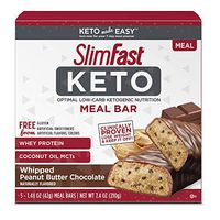 SlimFast Keto Meal Replacement Bar, Whipped Peanut Butter Chocolate, 5 Count per pack, 7.4 Ounce