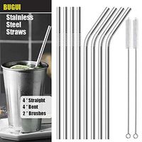 BUGUI Metal Straws, Set of 8, 8.5" Long 6mm Wide, Reusable Stainless Steel Straws for 20 oz YETI Rumbler RTIC SIC Ozark Trail Tumbler, 4 Straight + 4 Bent Straws, Bonus 2 Cleaning Brushes