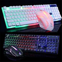 ZHNA Glowing Keyboard and Mouse Set USB Keyboard USB Mouse Glow Game Suite Black/White (Black,Keyboard with Mouse)