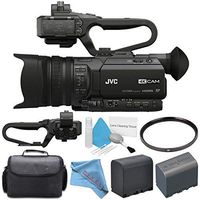 JVC GY-HM170UA 4KCAM Compact Professional Camcorder with Top Handle Audio Unit + BNV-F823 Replacement Lithium Ion Battery + 62mm UV Filter + Carrying Case + Deluxe Cleaning Kit Bundle (Base)