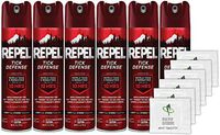Repel Tick Defense 6.5 Ounce Aerosol Spray (6 Count) + (6) Bonus Moist towelettes
