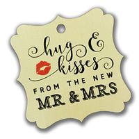 Summer-Ray.com 100pcs Cream/Ivory Elegant Square Hug & Kisses from The New Mr & Mrs Favor Tags Wedding Bridal Shower Anniversary