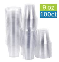 TashiBox 9 oz Disposable Plastic Party Cups, Tumblers, 100 Count, Crystal Clear