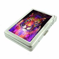Psychedelic Animal Tiger Em1 Hip Silver Cigarette Case With Built In Lighter 4.75" X 2.75" Id Holder Metal Wallet RFID Protection