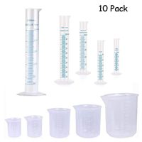 10 Pack Plastic Graduated Cylinkers Beakers Set,Clear Measuring Cylinker 5 Sizes-10ml,25ml,50ml,100ml,250ml and Measuring Beaker 5 Sizes-50ml,100ml,250ml,500ml,1000ml for Lab