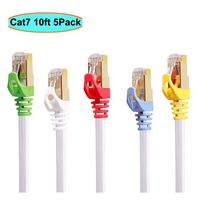 Cat7 Ethernet Cable 10 ft 5 Pack White (Muticolored Plugs), AULLOV High Speed Flat RJ45 Cat-7/Category 7 Internet LAN Computer Patch Cord Cable, Faster Than Cat5/Cat6