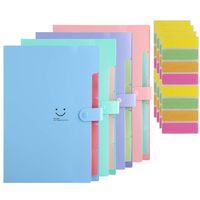 Sooez 4 Pack Expanding File Folders Accordion Document Organizer, Letter A4 Paper Placstic File Folder 5 Pocket Snap Closure Document Organizer Set with 16Pcs File Folder Labels for School Office Home