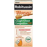 Robitussin Honey Adult Maximum Strength Cough + Chest Congestion DM Max, Non-Drowsy Cough Suppressant & Expectorant, Real Honey, 4 fl. oz. Bottle