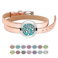 Diffuser Bracelet Stainless Steel Essential Oil Diffuser Bangle Locket with PU Leather Wristband Aromatherapy Jewelry Gift Set for Women with 14 Color Refill Pads