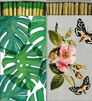 Decorative Matches Monstera Leaf and Floral Insects Boxes with Long Kitchen Matches Great for Lighting Candles, Grills, Fireplaces and More | Set of 2 Large Match Boxes