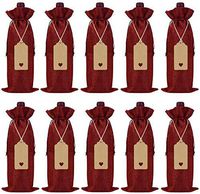 Keniot Burlap Wine Bags Wine Gift Bags with Drawstrings, Single Reusable Wine Bottle Covers with Ropes and Tags(10 Pcs)