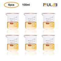 ULAB Scientific Glass Beaker Set, Vol. 100ml, 3.3 Borosilicate Griffin Low Form with Printed Graduation, Pack of 6, UBG1014