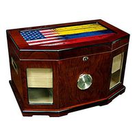 Large Premium Desktop Humidor - Glass Top - Flag of Colombia (Colombian) - Wood with USA Flag - 300 Cigar Capacity - Cedar Lined with Two humidifiers & Large Front Mounted Hygrometer.