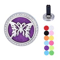 SG Butterfly Car Air Freshener Aromatherapy Essential Oil Diffuser Vent Clip Stainless Steel Rhinestone Locket with 11 Felt Pads