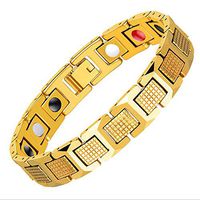 HAIHF Mens Magnetic Titanium Steel Bracelet for Arthritis Pain Relief Strong Magnets Wristband with Links Removal Tool & Packing Box,Gold Color