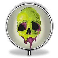 Skull Pill Case, Round Stainless Drug Organizer Container Medicine Cover for Pocket Daily&Weekly