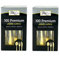 Plexware Cutlery Set 100 Count (20 Knives, 60 Forks, 20 Spoons) Pack of 2, 200 Total, Looks Like Real Plastic Silverware