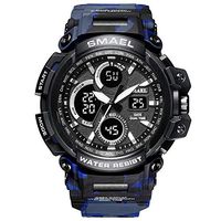 Psalmtrading SMAEL Multi-Function Men’s/Women's Sports Analog Quartz Dual Display Waterproof Watches LED Backlight 1708 Camouflage (Blue)