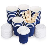 Coffee Cups with Lids 12oz & Bamboo Stirrers 100 Pack | Disposable Insulated Paper Cups 3-Layer Wall No Leak Safe To-Go Set for Coffee | Hot Drinks For Home, Office, Food Service