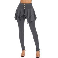 Armfre Bottom Women's High Waisted Skirted Leggings Tights Athletic Skorts Running Yoga Pants Button up Irregular Hem Elastic Skirt Long Skinny Pants Gray S
