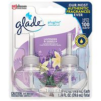 Glade PlugIns Refills Air Freshener, Scented and Essential Oils for Home and Bathroom, Lavender & Vanilla, 1.34 Oz, 2 Count