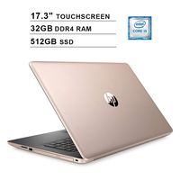 2020 HP Pavilion 17.3 Inch Touchscreen Laptop, Intel 4-Core i5-8265U up to 3.9GHz, Intel UHD 620, 32GB DDR4 RAM, 512GB SSD, WiFi, Bluetooth, HDMI, Webcam, DVD, Windows 10 Home, Gold