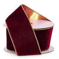 Thin Velvet with Metallic Back Wired Ribbon - 2-1/2" X 10Yd - Burgundy/Gold