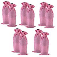 IBLUE 10Pcs Drawstring Wine Bags Linen Bottle Gift Bags Wine Bottle Protector for Party Wedding Dinner Travel P002 (Pink)