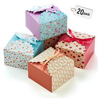 Hayley Cherie Gift Treat Boxes with Ribbons (20 Pack) - Thick 400gsm Card - 7.3" x 7.3" x 4.6" Inches - for Cakes, Cookies, Goodies, Candy, Party Christmas, Birthdays, Bridesmaids, Weddings (Large)