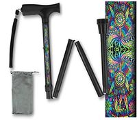 Foldable Walking Cane Collapsible Lightweight Soft Grip Trippie Hippie Cool Pattern Travel BFunkyMoblity